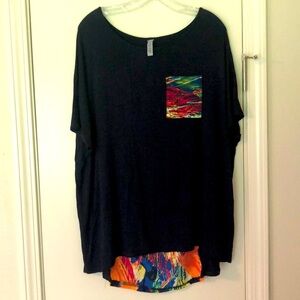 Mixed Media High-Low Blouse Art Pop Vibe Navy Blue Dopamine Dressing Colorful XL
